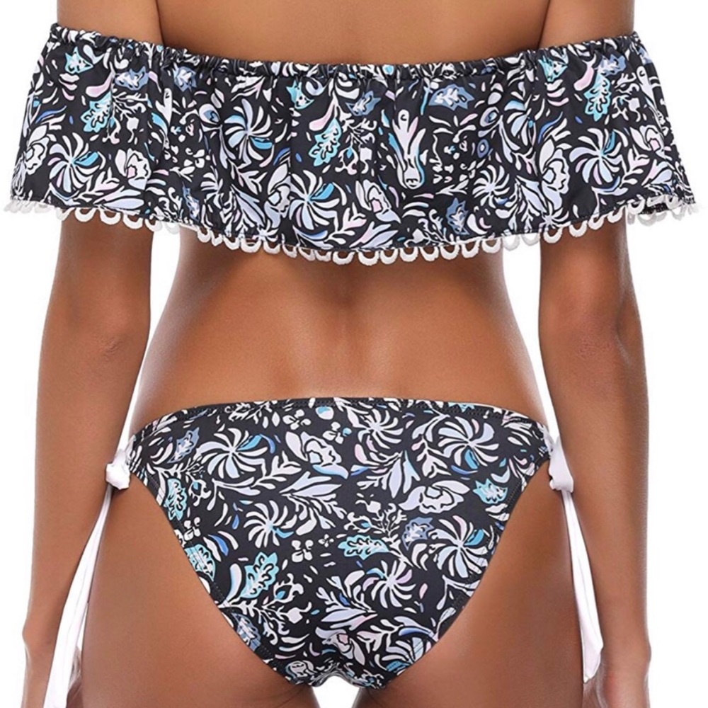 🆕👙Ruffle Off Shoulder Blk/Wht/Blue Bikini!👙🆕 - Picture 7 of 8